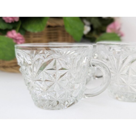Set of 4 Anchor Hocking Arlington Diamond Fan Pattern Punch Cup Glass Teacups - Picture 2 of 7